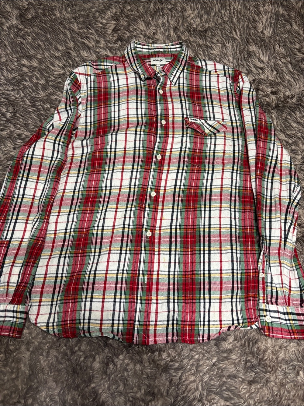 Wrangler Red and White flannel Plaid Button-Down Casual Shirt
